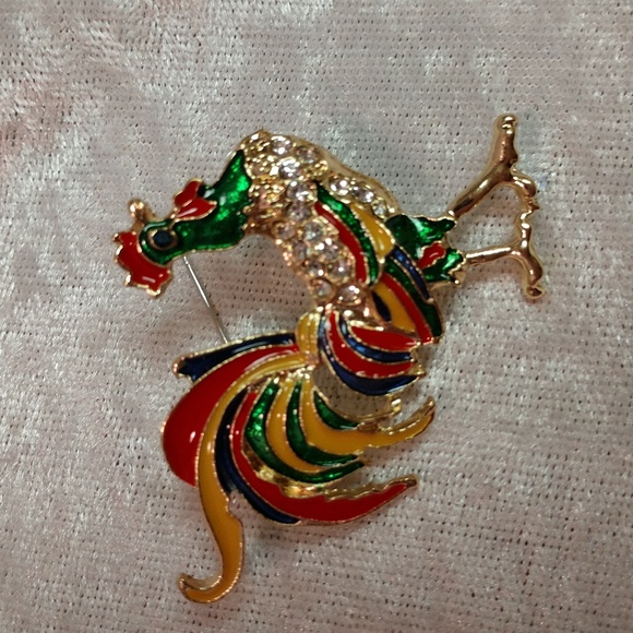 Rooster Pin Brooch Enamel and Rhinestones Sparkle Bling Collectible - Picture 6 of 8
